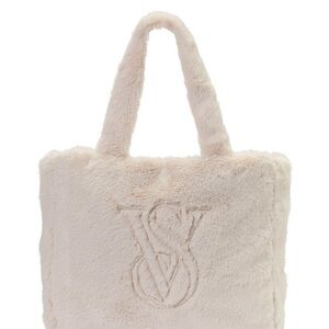 Victoria's Secret Cream Plush Tote Bag with Embossed Logo